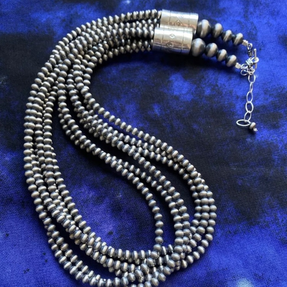 Sterling Silver MultiStrand 4mm Bead Necklace 24 inch